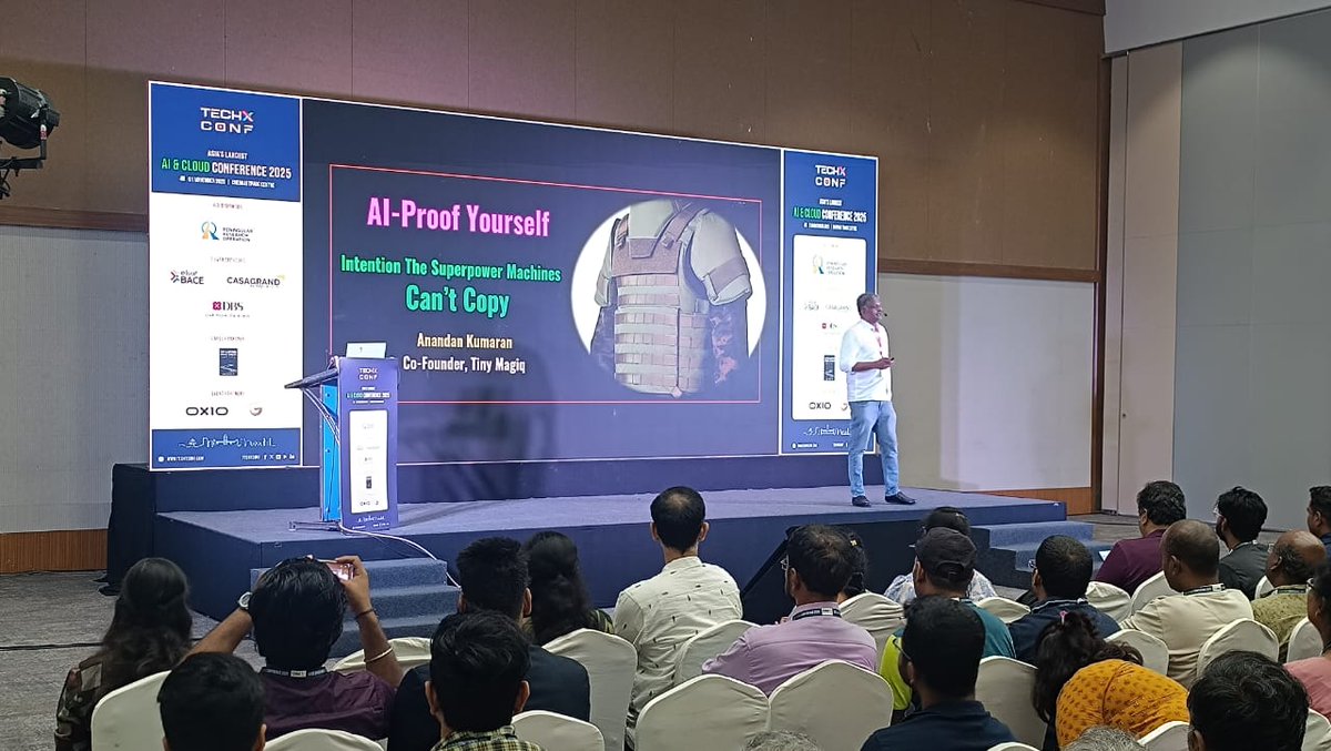 TechXConf's tweet image. 🚀 Live at TechXConf 2025!

In Track 2, Anandan Kumaran is presenting:
🎯 “AI-Proof Yourself: Why Intention Is the Superpower Machines Can’t Copy.”
Explore how human intention, creativity, and purpose remain irreplaceable — even in a world powered by AI. Learn to harness your…
