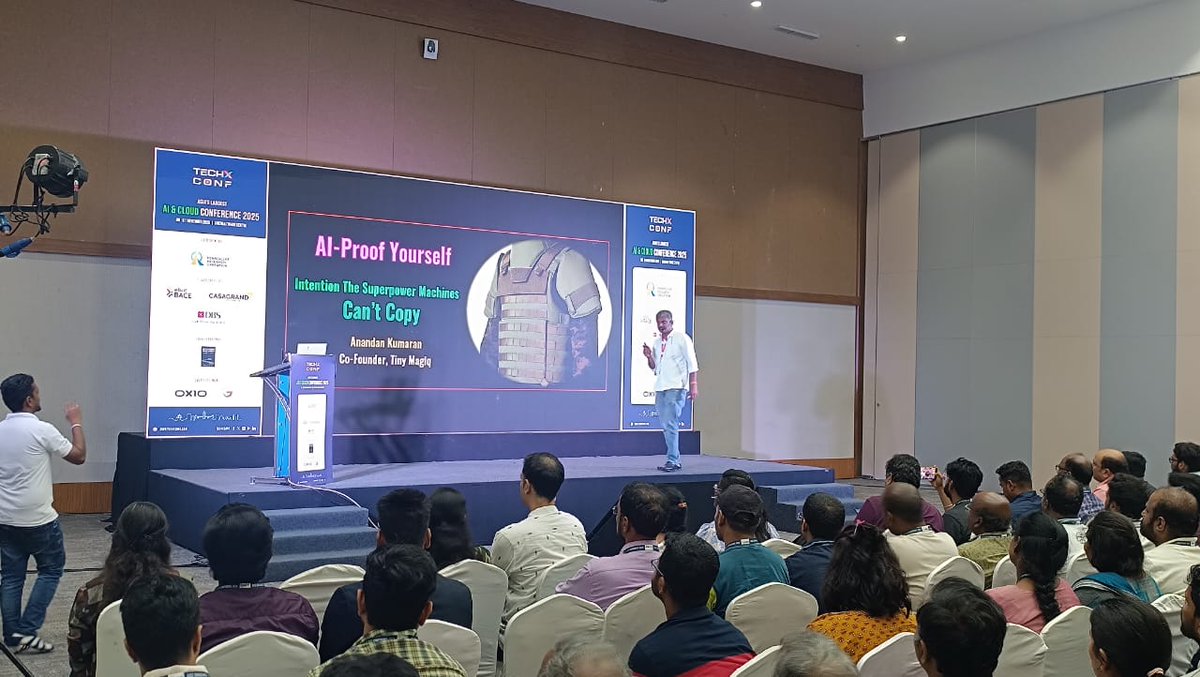 TechXConf's tweet image. 🚀 Live at TechXConf 2025!

In Track 2, Anandan Kumaran is presenting:
🎯 “AI-Proof Yourself: Why Intention Is the Superpower Machines Can’t Copy.”
Explore how human intention, creativity, and purpose remain irreplaceable — even in a world powered by AI. Learn to harness your…