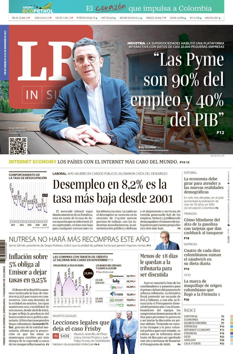 Hoy, en la #PortadaLR | "Las Pyme son 90% del empleo y 40% del PIB"

Más noticias en larepublica.co