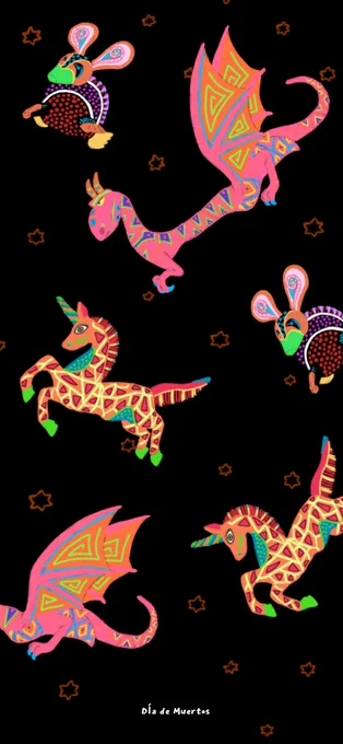 きょうは死者の日の夜なので ハモカラに登場するアレブリヘたちの壁紙描いたよ