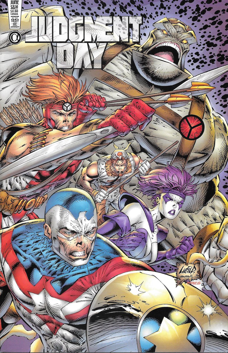 RobMessick's tweet image. I f-ing love these covers... but maybe... I prefer the DieHard version.  Judgment Day Alpha cover by Rob Liefeld and Jon Sibal.

created by @robertliefeld
#JudgmentDay #AlanMoore @jonsibal #AwesomeComics #Diehard #Badrock #Shaft #Vogue #FightingAmerican #JackKirby #JoeSimon