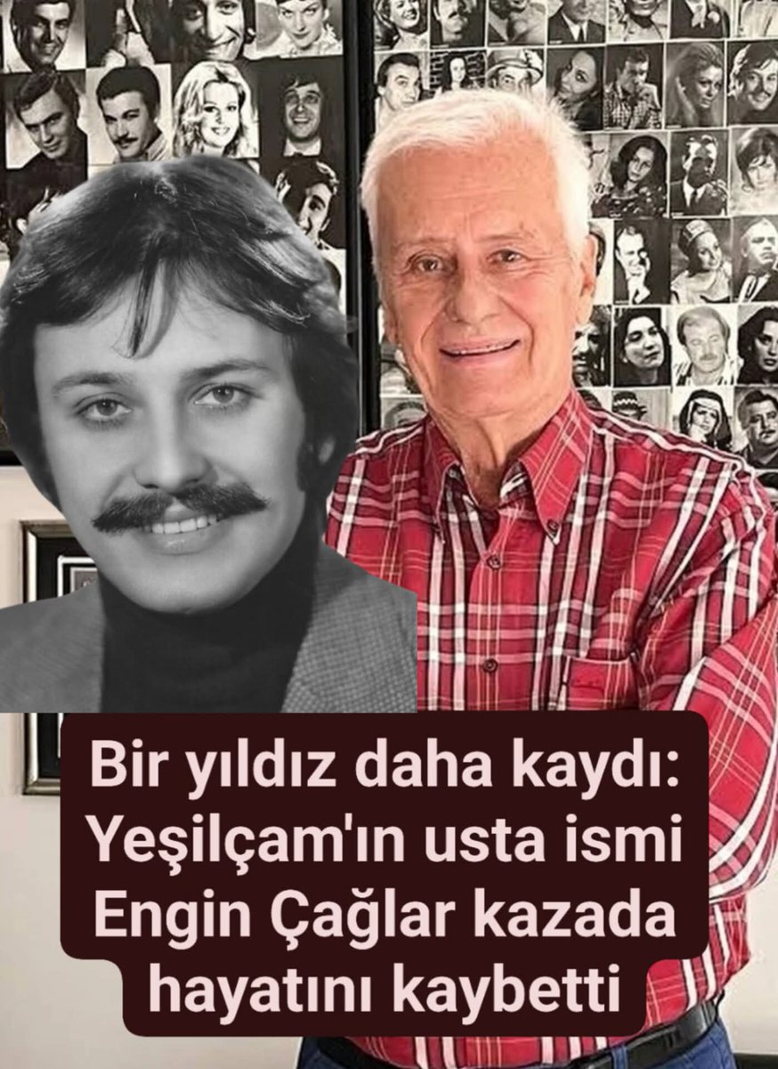 Yeşilçamın bir dönemine damga vuran unutulmaz jönlerinden 85 yaşındaki usta oyuncu Engin Çağlar İstanbul Şişlide geçirdiği trafik kazasında yaşamını yitirdi.
Usta oyuncuya, yolun karşısına geçmeye çalıştığı sırada hızla gelen bir motosiklet çarptı. 

Ruhu şad mekanı cennet olsun