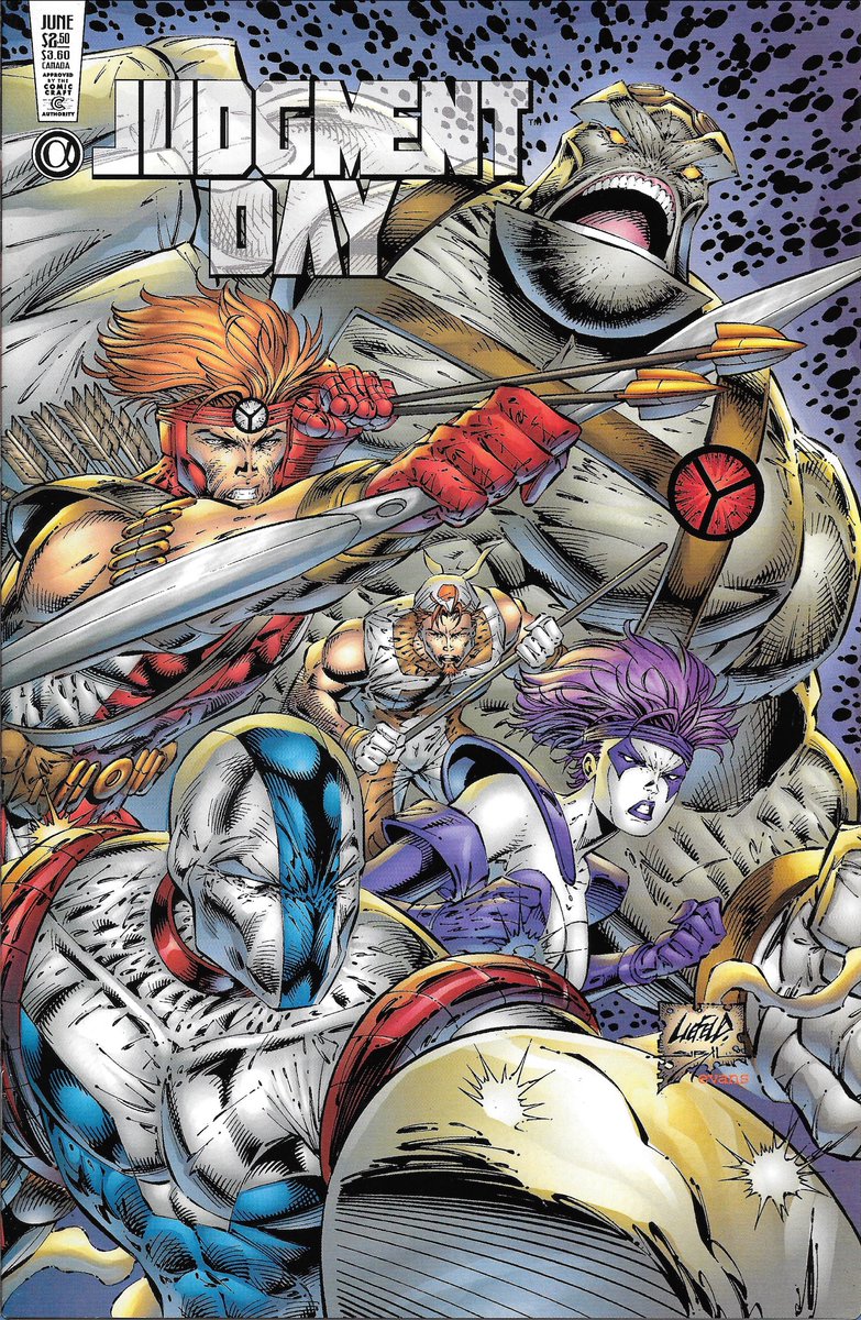 RobMessick's tweet image. I f-ing love these covers... but maybe... I prefer the DieHard version.  Judgment Day Alpha cover by Rob Liefeld and Jon Sibal.

created by @robertliefeld
#JudgmentDay #AlanMoore @jonsibal #AwesomeComics #Diehard #Badrock #Shaft #Vogue #FightingAmerican #JackKirby #JoeSimon