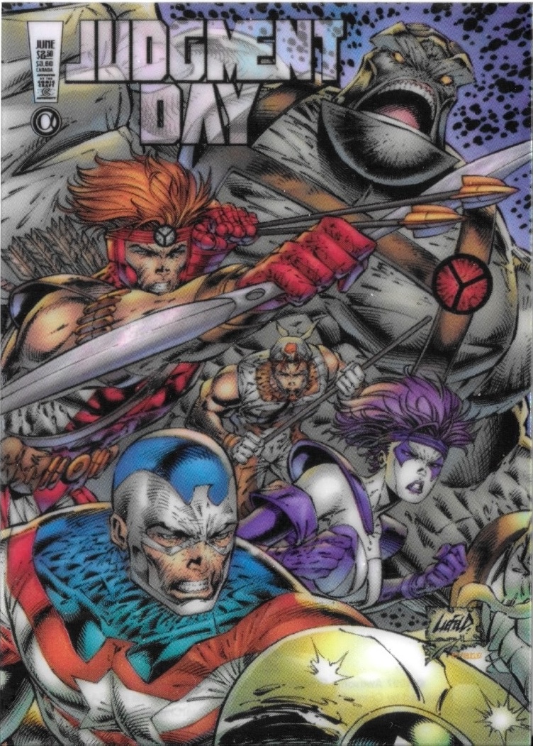 RobMessick's tweet image. I f-ing love these covers... but maybe... I prefer the DieHard version.  Judgment Day Alpha cover by Rob Liefeld and Jon Sibal.

created by @robertliefeld
#JudgmentDay #AlanMoore @jonsibal #AwesomeComics #Diehard #Badrock #Shaft #Vogue #FightingAmerican #JackKirby #JoeSimon