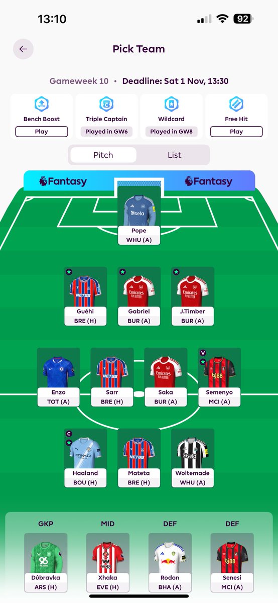 GW10 🔒 
Made the popular move of Pedro to Mateta
Rolling my other 2 FT to next week. 
Good luck all 🍀