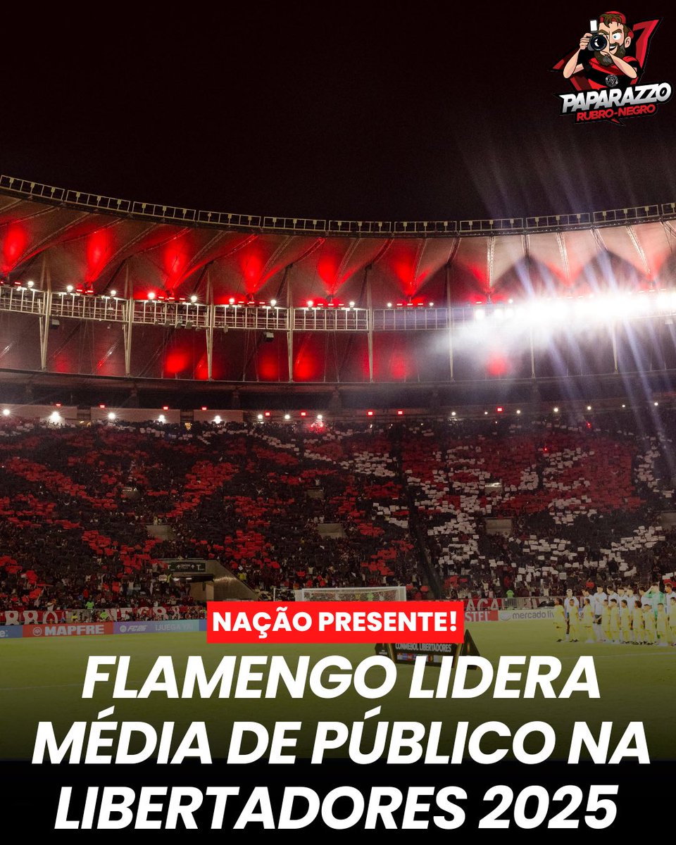 O Flamengo domina o ranking de médias de público entre os brasileiros na Libertadores 2025, com impressionantes 61.969 torcedores por jogo no Maracanã. 

A força da Nação Rubro-Negra se destaca nas arquibancadas, refletindo o apoio incondicional que impulsiona o time em busca do