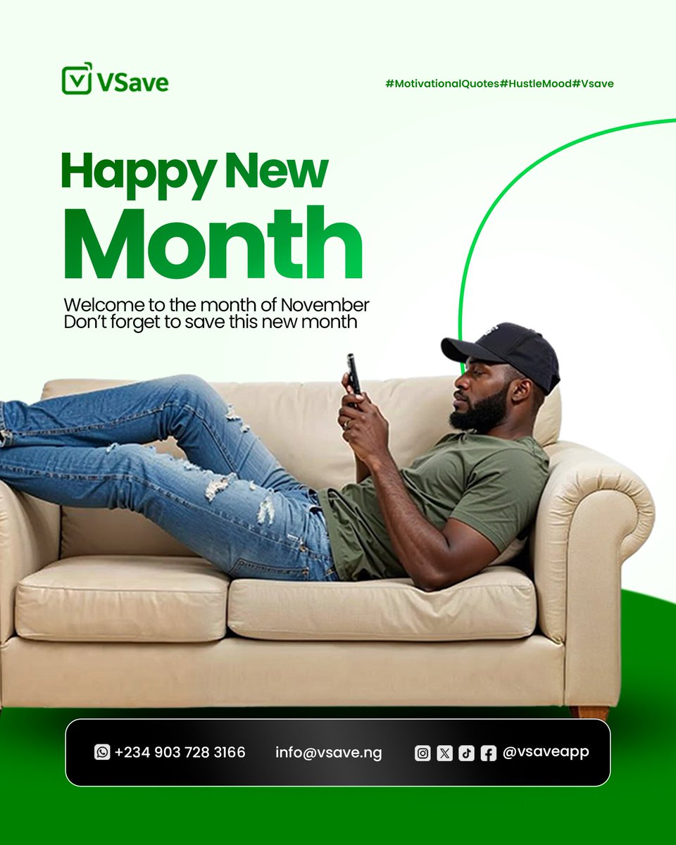 VSave_'s tweet photo. New month, new goals, new savings! π
November is here. Letβs make every naira count. Start saving smarter with VSave today! π±
#HappyNewMonth #NovemberVibes #SaveSmart #VSaveCommunity #HustleMood #MoneyGoals #FinancialFreedom #smartsavings https://t.co/tB5lgV2dr9