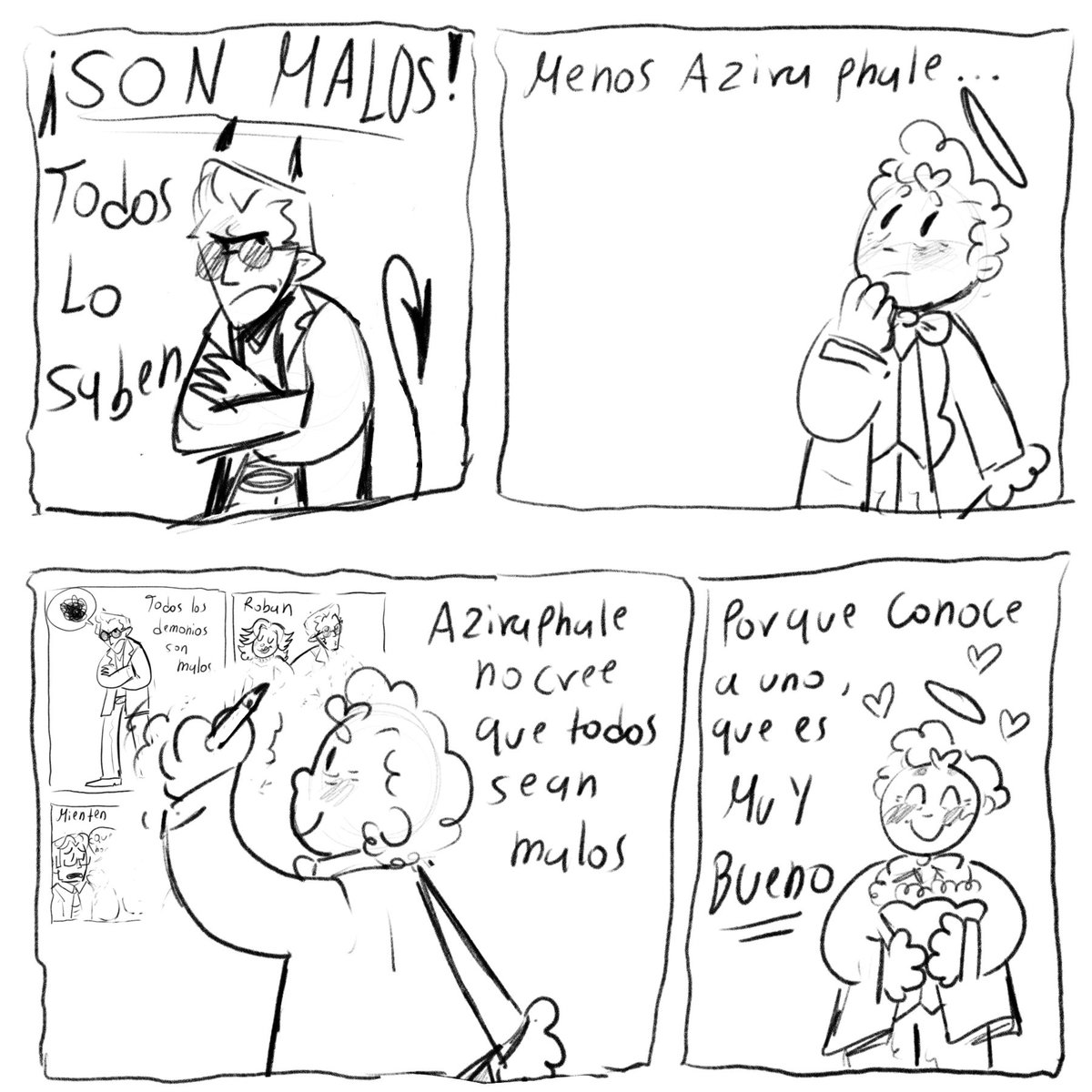 Sincronizadas69's tweet image. &quot;No todos son malos&quot;

(Compre un libro de dogman para mi mejor amigo, me lo termine leyendo y lo ame, nueva obsesion) 

#GoodOmensFanArt #goodomens