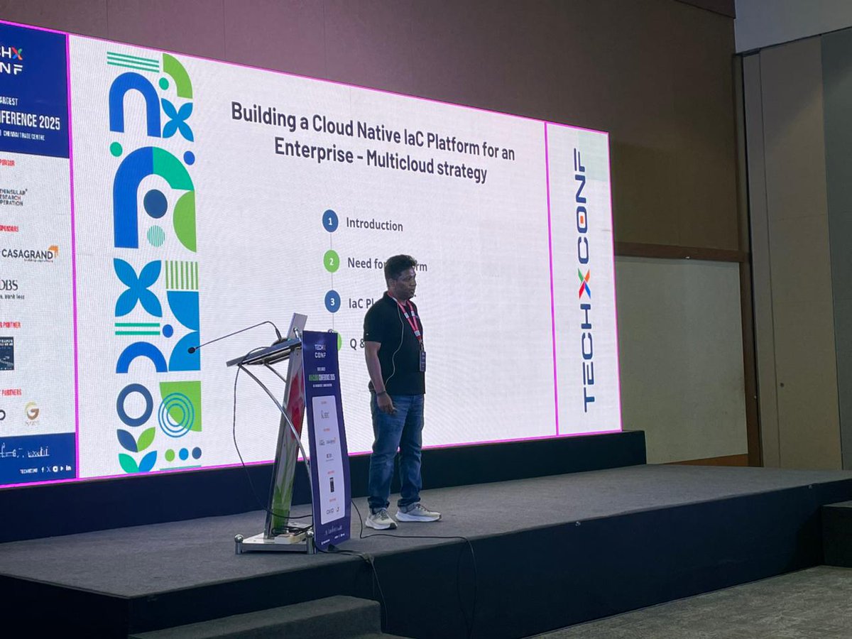 TechXConf's tweet image. 🚀 Live at TechXConf 2025!

In Track 3, Saravanan Paramasivam is presenting:
🎯 “Building a Cloud Native IaC Platform for an Enterprise – Multicloud Strategy.”
Learn how to design and implement a cloud-native Infrastructure-as-Code platform that scales across multiple clouds,…