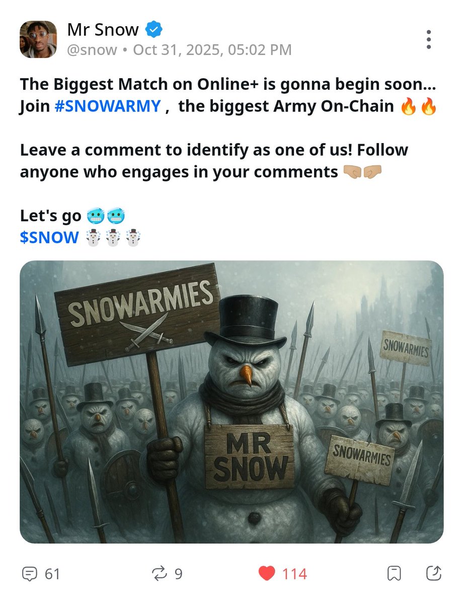 Mr_Snow30's tweet image. A legion, a movement, match of a million Army ✊🏼
Join the #SNOWARMY on Online+ 
app.online.io/43NL/dttzye4k

New to Online+? Sign up at online.io/@snow