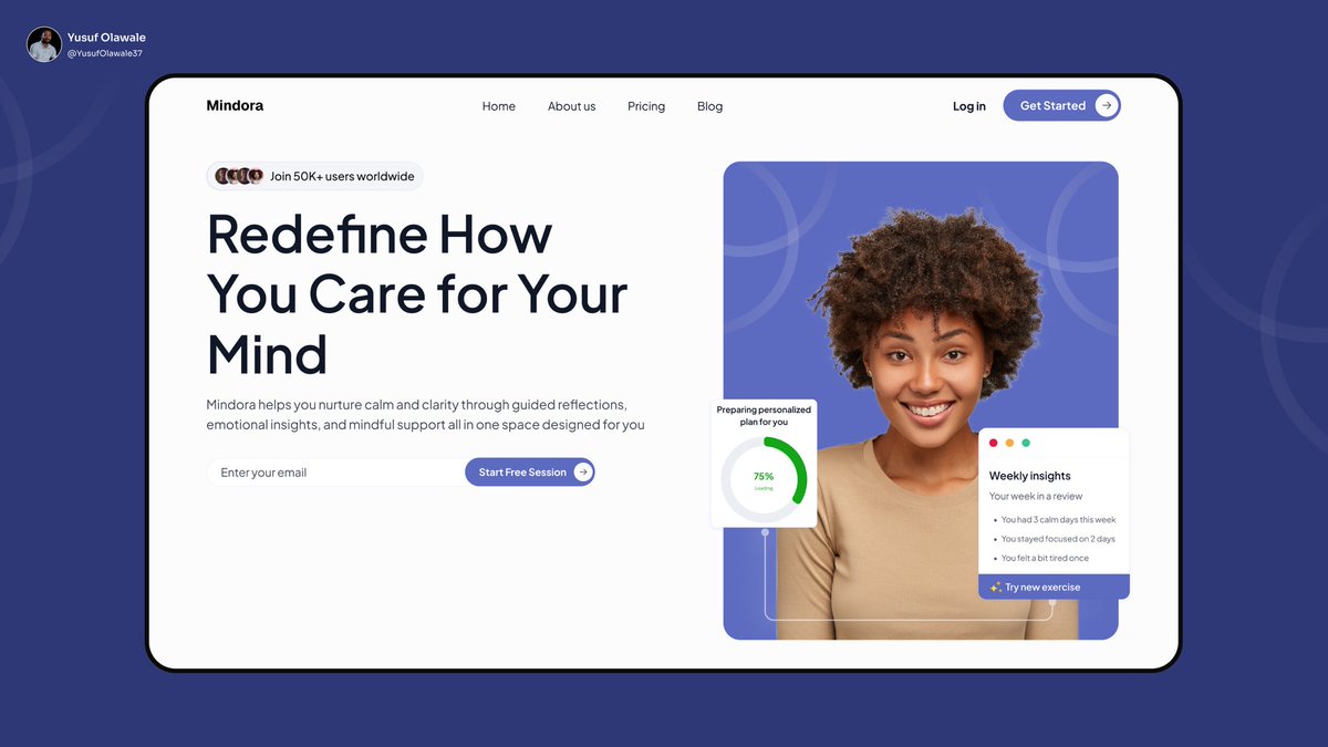 A little UI exploration for a mental health hero section. Happy new month and enjoy the weekend!