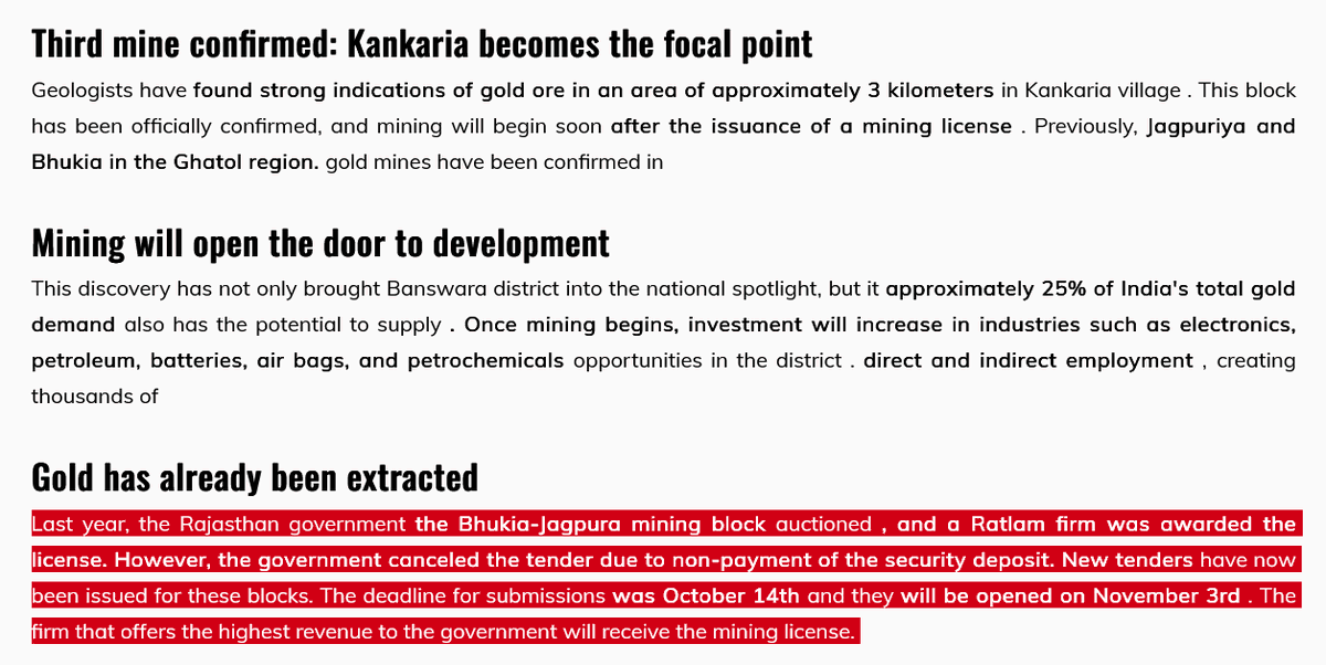 MMichalek91's tweet image. A very interesting article from the Indian media about the discovery of another large gold deposit there. It revealed that the Bhukia deposit may be awarded to a new owner on November 3rd – this could be another powerful piece of evidence for #PantheraResources #PAT $PAT in its