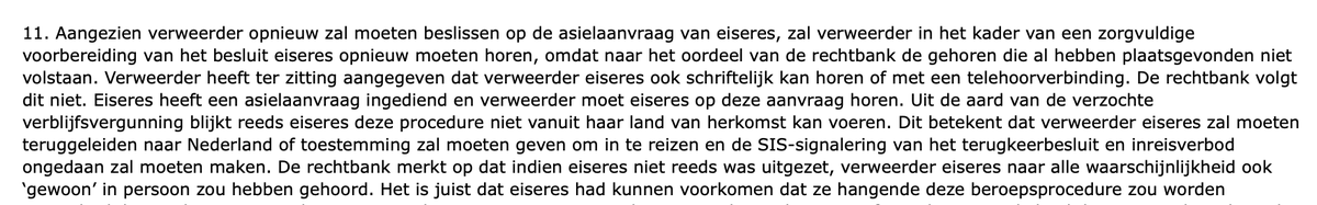 Onbegrijpelijk: rechter Lokven oordeelt dat men asielzoeker (na ca 1 jaar) terug naar Ned moet halen voor een gehoor terwijl de ander oordeelt dat dit kan via telehoren omdat rechtsmiddelen ook dan gewaarborgd zijn. <a href="/RechtspraakNL/">Rechtspraak</a> <a href="/IND_NL/">IND</a> #rechtsongelijkheid benieuwd naar beroep.