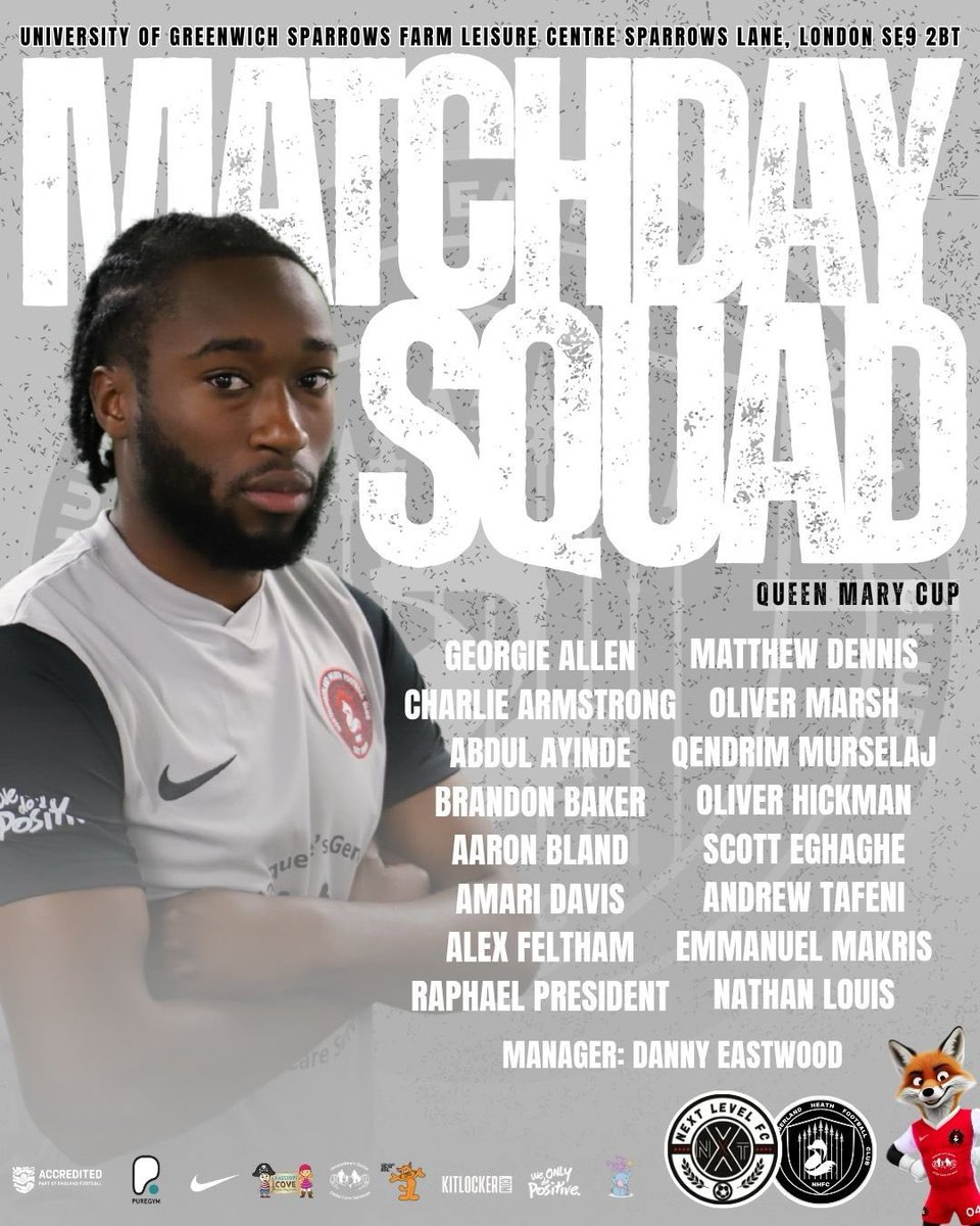 Introducing your Matchday squad for today’s <a href="/BASLFL/">B&SL Football league</a> Queen Mary Cup  match against <a href="/LondonLegendsMF/">London Legends FC</a> .

#uptheheath🔥🦊