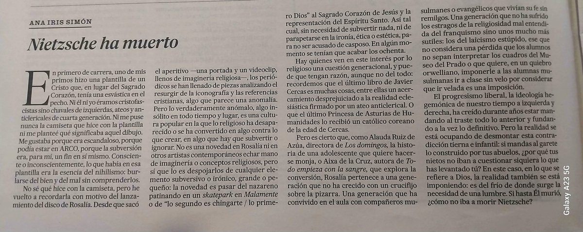 "Lo verdaderamente anómalo, algo insólito en todo tiempo y lugar, es una cultura popular en la que lo religioso ha desaparecido", explica <a href="/anairissimon/">Ana Iris Simón</a>