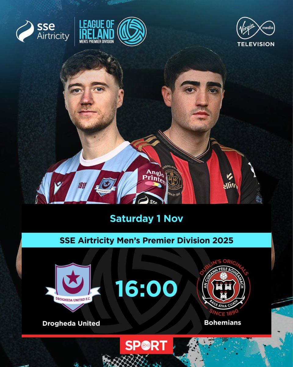 It's 𝐌𝐀𝐓𝐂𝐇𝐃𝐀𝐘!

Drogheda United v Bohemians 🔥

Live from 4pm on Virgin Media One &amp; Virgin Media Play 💻

#LOI