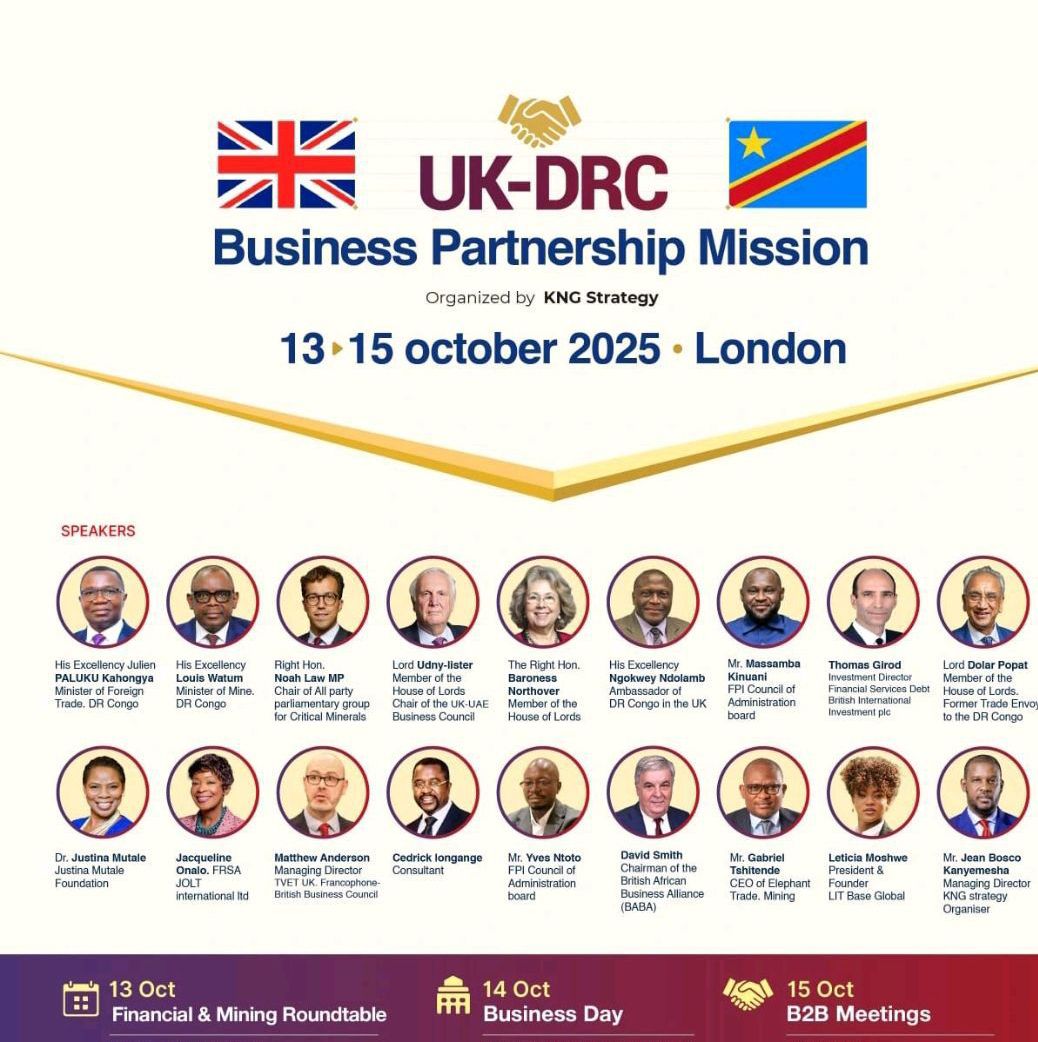 🇬🇧UK- DRC🇨🇩
Business Partnership Mission🌍

Building bridges between the UK and DRC one partnership at a time. 🫱🏾‍🫲🏼
#BusinessMission #UKDRC #TradeAndPartnership #GlobalConnections