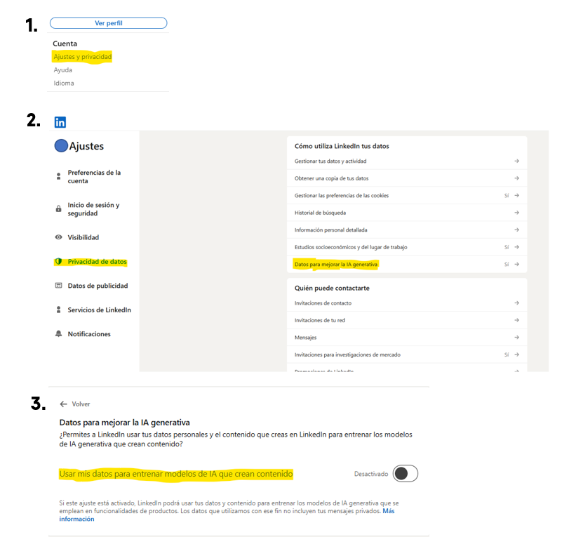 Si usas LinkedIn y no quieres que utilice los datos de tu perfil y posts para entrenar su Inteligencia Artificial, puedes desactivarlo dentro de los ajustes de tu perfil. ✅

1. Ve a tu perfil en LinkedIn y pulsa sobre la fecha debajo de tu cara donde pone YO. 😀
2. Selecciona