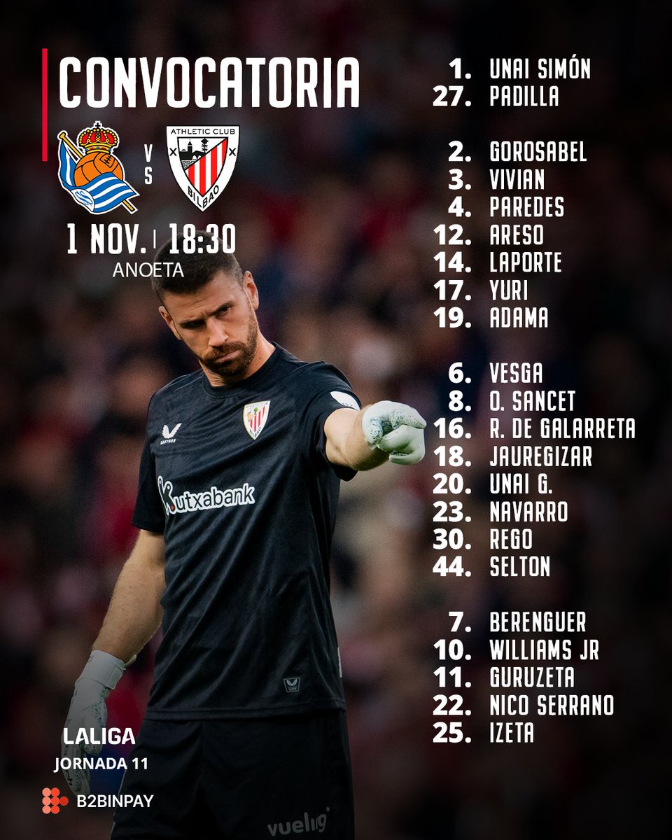 _MundoRS's tweet image. Convocatoria del #AthleticClub 
#RealSociedadAthleticClub #EuskalDerbya