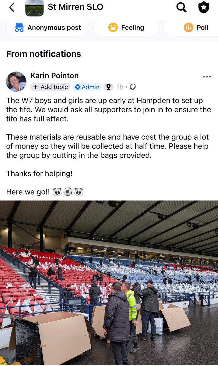 The W7 boys and girls are up early at Hampden to set up the tifo. We would ask supporters to join in if able to ensure full effect.
materials are reusable and have cost the group a lot  so they will be collected at half time. Please help the group by putting in the bags provided