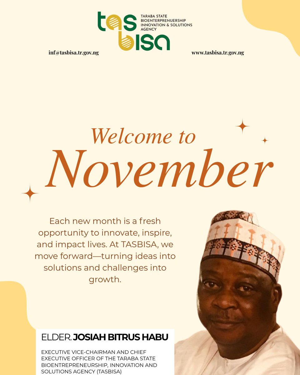 tasbisa's tweet photo. "This new month, we renew our commitment to innovation, sustainability, and service. Together, let’s keep transforming ideas into impact and building a greener, prosperous Taraba." https://t.co/mr3xYOD32s