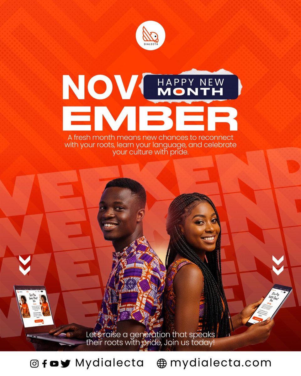 mydialecta's tweet image. Hello November
New month, new words, new opportunities to stay connected to our roots!
Let’s keep learning, growing, and speaking with pride this month.

Happy New Month from all of us at MyDialecta.

#MyDialecta Happy New Month Jarvis Spurs Burnley Tottenham Trump May November