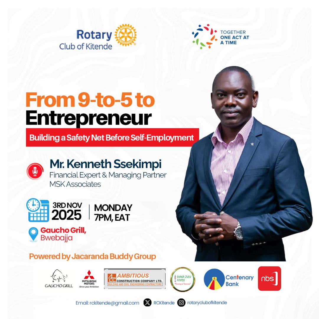 <a href="/RCKitende/">Rotary Club of Kitende</a> warmly invites Rotarians, Rotaractors and Friends of Rotary to an insightful talk on:
" Building a Safely net Before Self employment".

You are welcome to join us.
iupvideo.zoom.us/my/m.q.galabuzi

Powered by Jacaranda Buddy Group