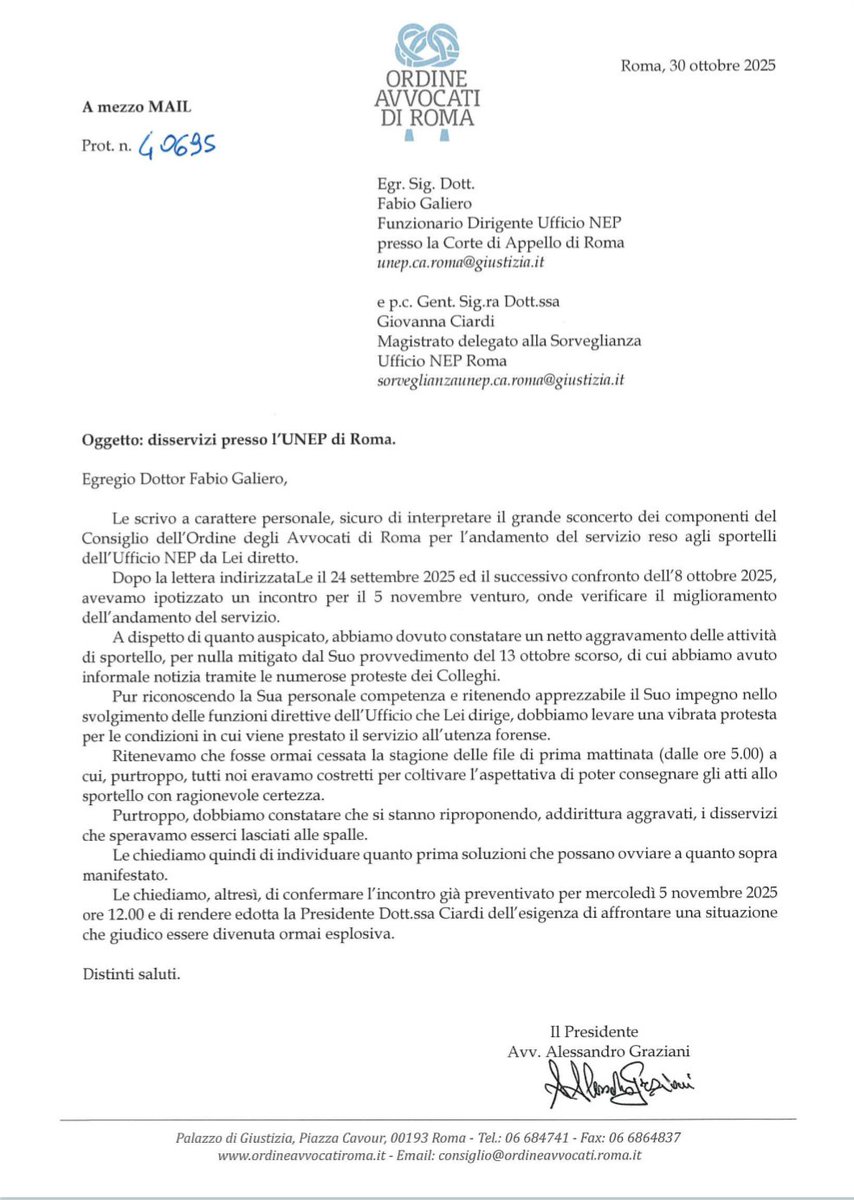 Di nuovo sui disservizi #UNEP. 
✍🏻 La lettera del Presidente Graziani 👇🏻