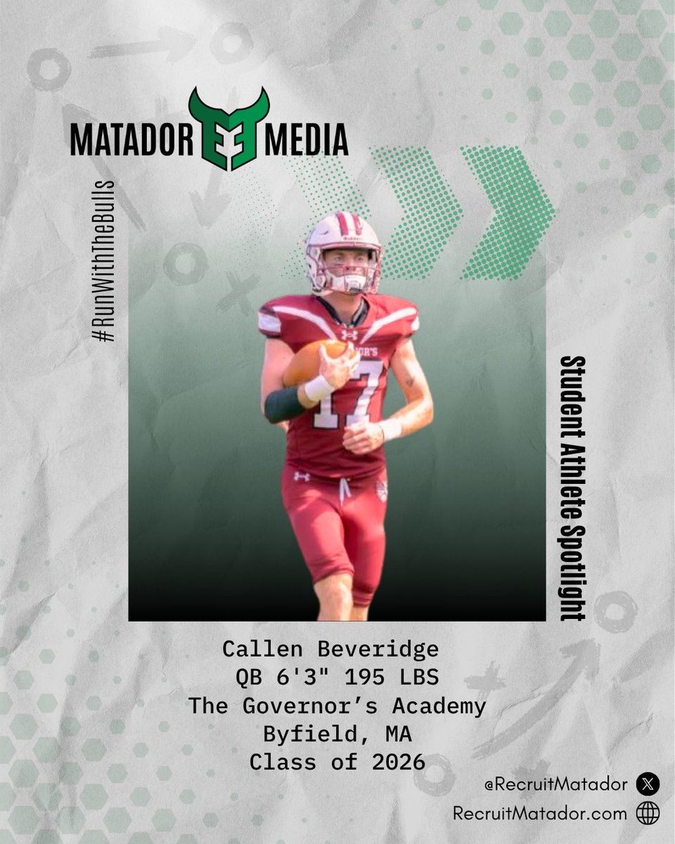 RecruitMatador's tweet image. Callen Beveridge
@CBeveridge17
Senior Captain
Class of 2026
ILB/OLB/TE/ 6'3" 195 LBS
Email: Callen.beveridge@govsacademy.org
HC:@Coach_Boria
The Governor's Academy -
@GovsFootball
Byfield, MA
@NE6FB_Recruits
@603Recruiting
@CoachScottJames
@BryanDowneyGovs
@GardnerCousins1…