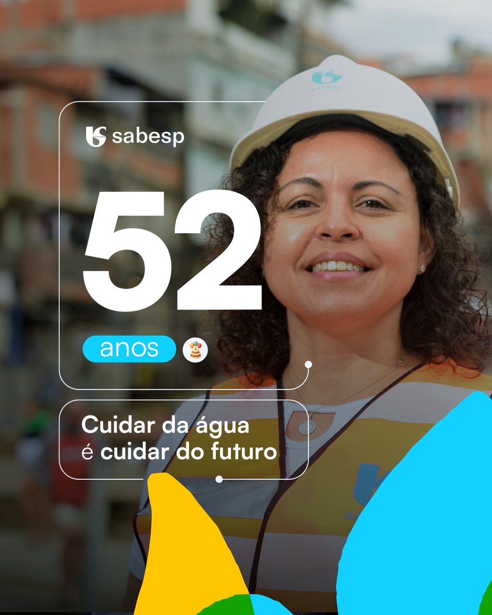 sabesp's tweet image. Há 52 anos, a Sabesp cuida da água que move São Paulo.

Hoje, o olhar é para o futuro. Para cidades mais sustentáveis, rios limpos e saneamento universal para todos.

O futuro também se constrói com água.
