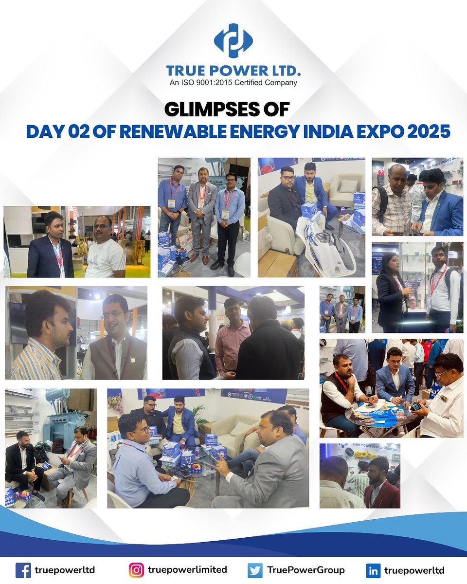 TruePowerGroup's tweet image. A powerful start to the Renewable Energy India Expo 2025!
Here’s a glimpse of the energy-filled Day 01!
#TruePower #RenewableEnergyIndiaExpo2025 #CleanEnergy #SustainableFuture