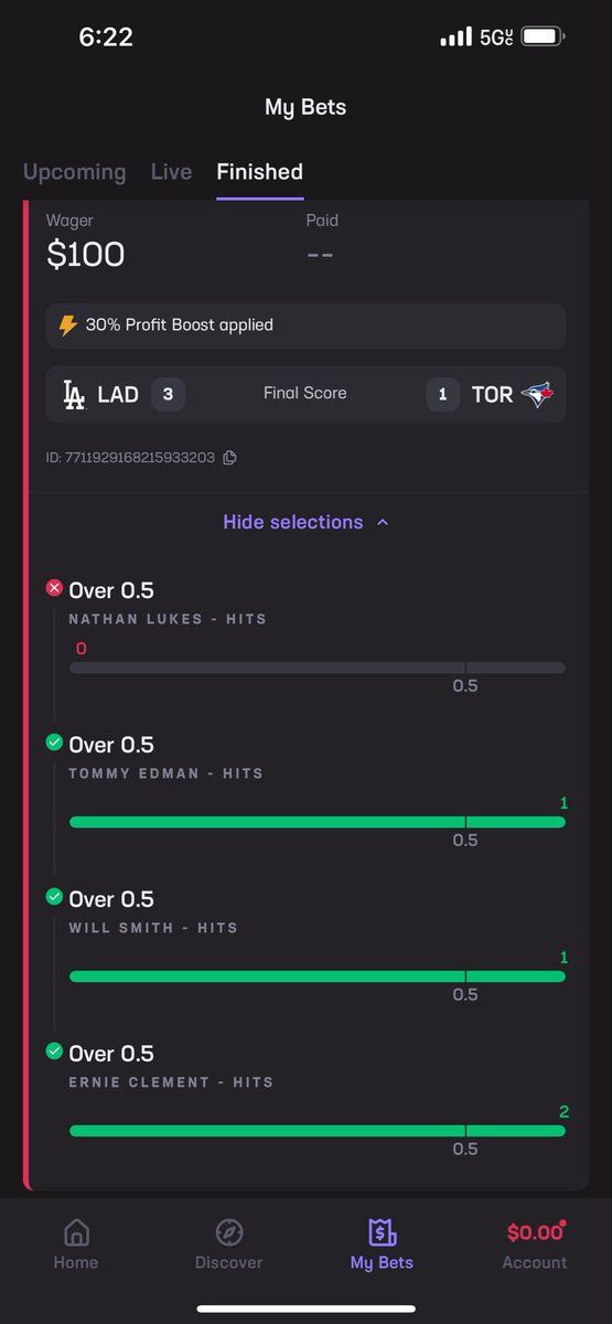 Hunting4Success's tweet photo. @HardRockBet Hey yall gave me the win then took it away Lukes did get a hit please fix that now my account is negative https://t.co/kP3COE4n6p