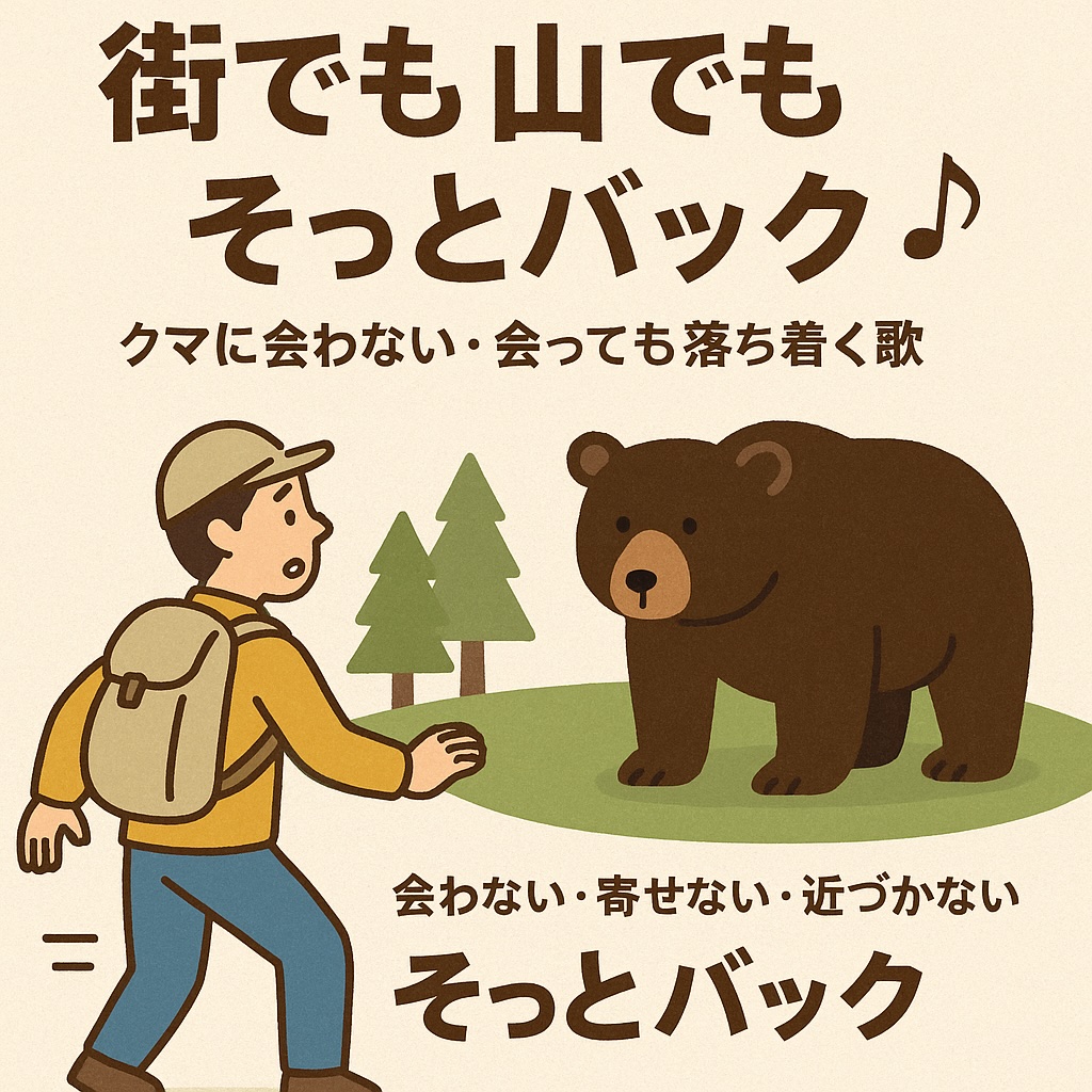 MelodyCraftJP's tweet photo. 今日の曲は
🐻街でも山でも「そっとバック」🎵
https://t.co/oVza1C9cgT

クマに会わない工夫と、出会っても落ち着く行動を���にしました。
走らない・背を向けない・静かに離れる。
日常の防災は、口ずさむところから。

#クマ #防災 #熊対策 #そっとバック #SunoMusic #MelodyCraft #AIMusic https://t.co/yAKmvwkaZG