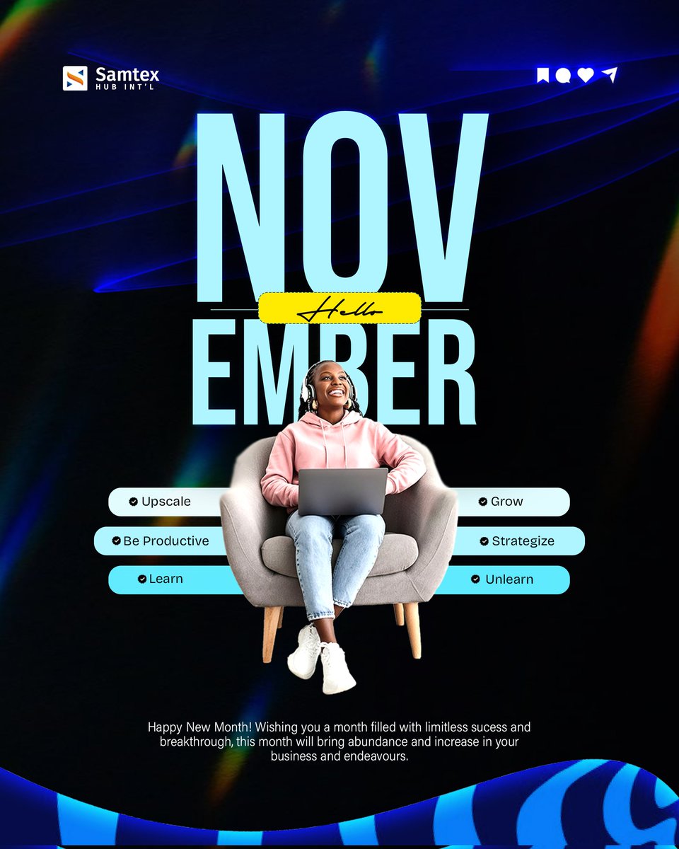 samtexhub's tweet photo. Wishing you a happy and productive month ahead! Happy New Month!🎉
#design #designer #samtex #samtex https://t.co/gvTbAQv4eU