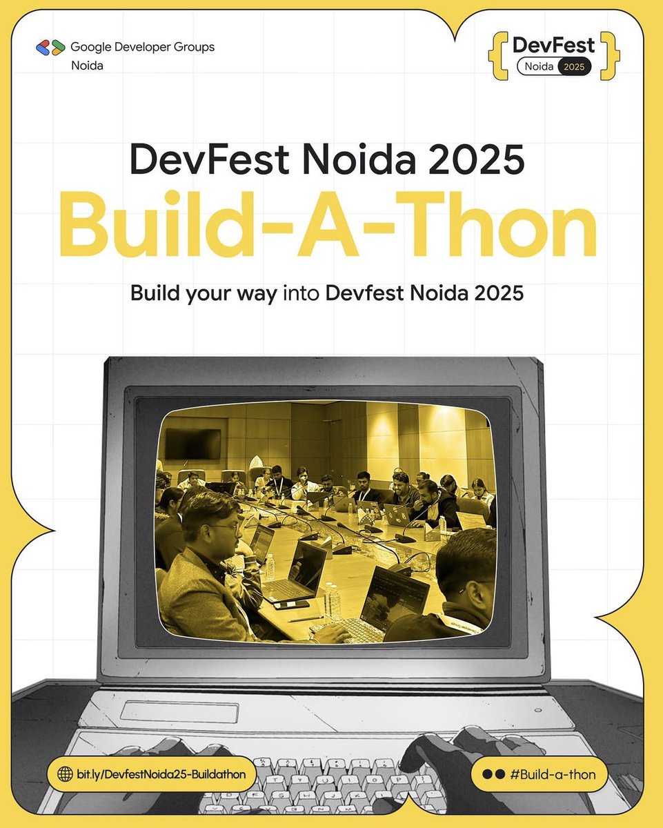 gdg_noida's tweet photo. 🚀 Ready. Set. Build!

Gear up for DevFest Noida 2025: Build-A-Thon – where innovation meets impact! 💡

Collaborate, code, and create projects that could take you straight into DevFest Noida 2025 https://t.co/jrIN7SF0YG