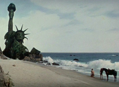 "You Maniacs! You blew it up!  Damn you! God damn you all to hell!"  

-Rod Serling
"Planet of the Apes."
