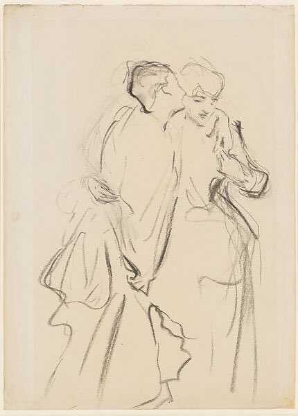 Doodle of the Day: Whispers (Virginie Amélie Avegno Gautreau and a Friend) (c. 1883–84), Charcoal and graphite on off-white laid paper, John Singer Sargent (1856 - 1925). This work shows a fast, loose style of working with mastery of minimal line-work to convey mood and meaning.