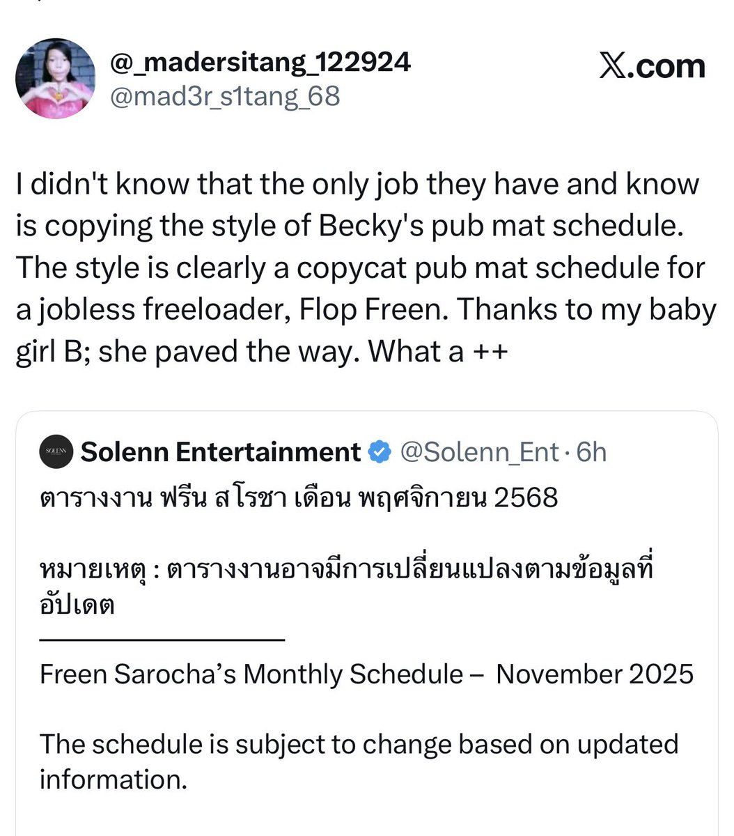 DirtyMatcha46's tweet photo. You of all people should know and be MATURE ENOUGH to avoid this kind of comparison. Coz you already know that your words will be taken by those rats to attact on freen. Instead you are delusional and all you think is shipping your dead CP and not using your brain and look how they are attacking Freen.  are you happy now? You have no difference with that Freen stomach. Not all shipper but always a shipper. GROW UP!