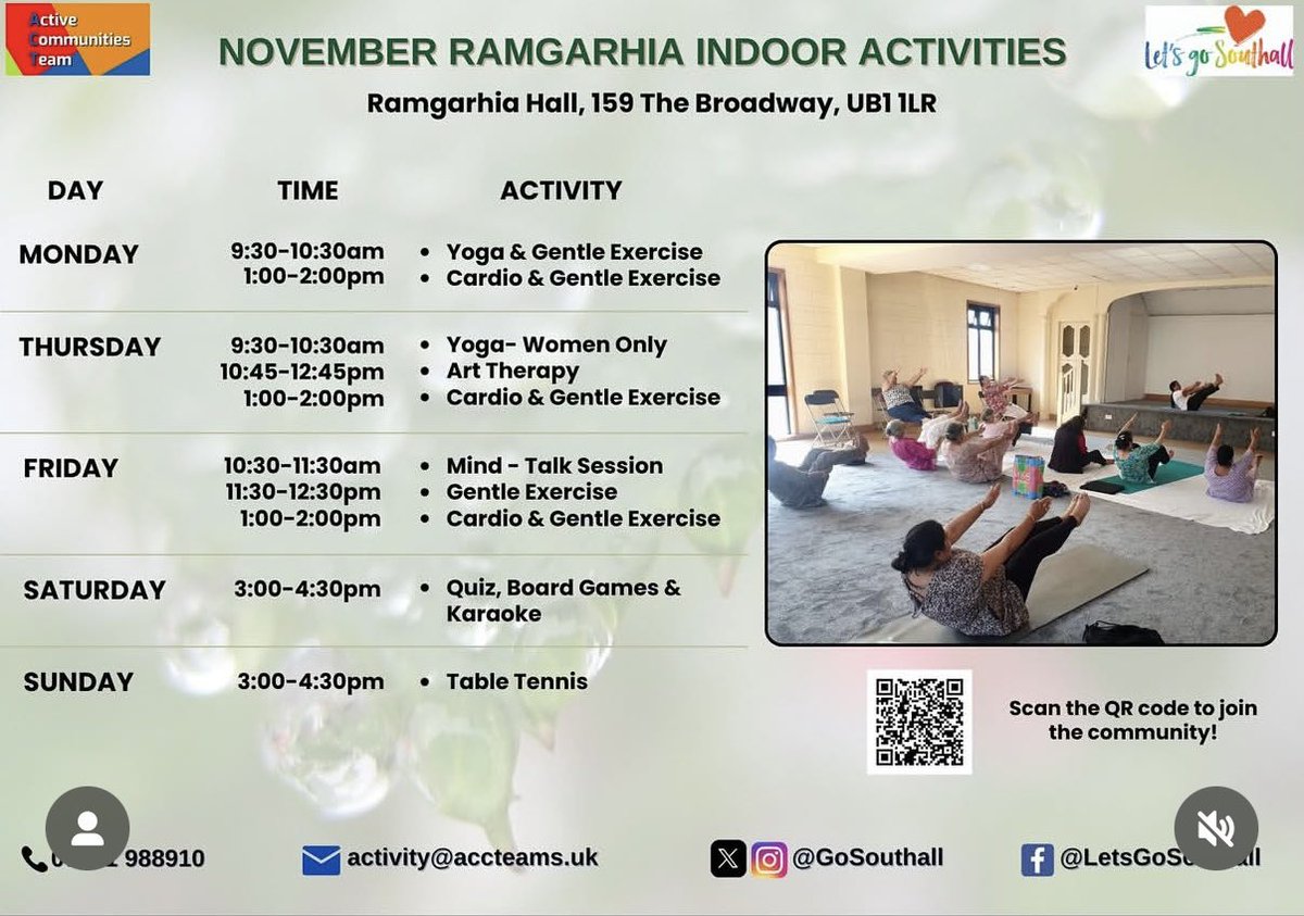 JM4NorwoodGreen's tweet image. #NorwoodGreen #Southall &amp;amp; @EalingCouncil residents @GoSouthall November indoor activity calendar is now live!
From knitting &amp;amp; crochet groups to lets talk events &amp;amp; lots, lots more besides —get involved meet new friends &amp;amp; enjoy great company!
Scan their QR code to #getoutgetactive