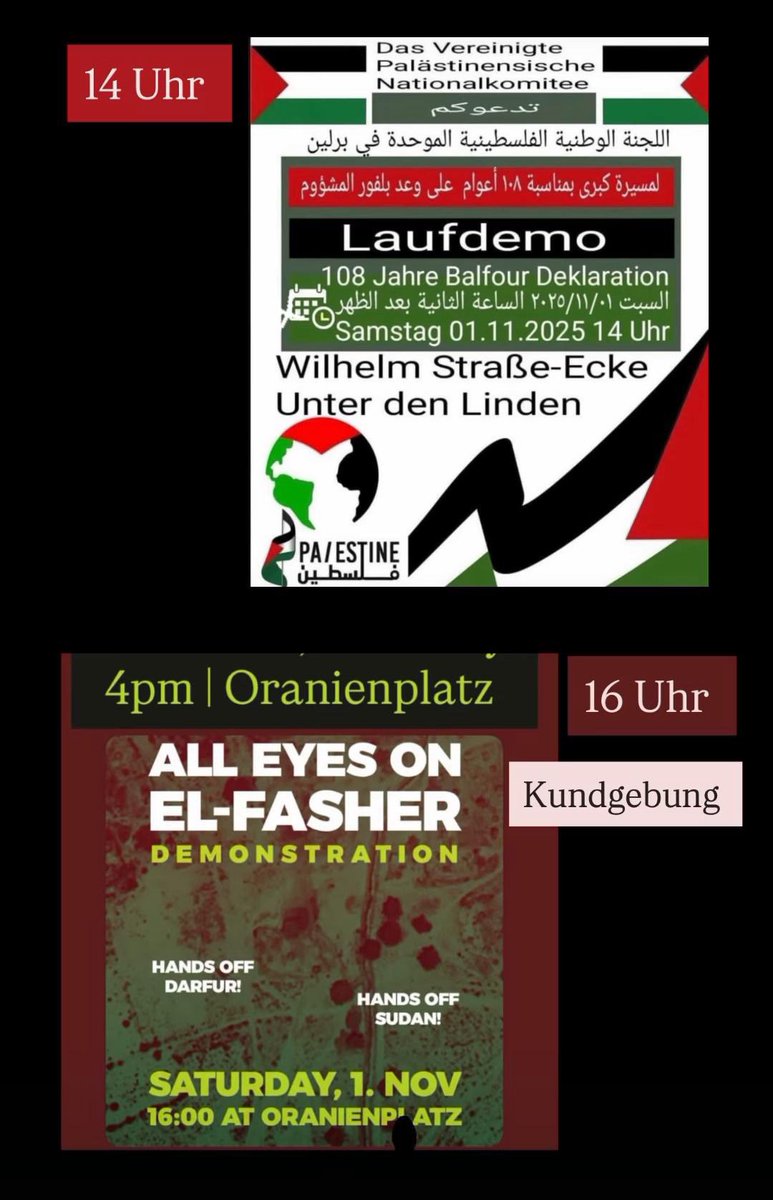 Die heutigen Palästina &amp; Sudan solidarischen Kundgebungen in Berlin.
#B0111