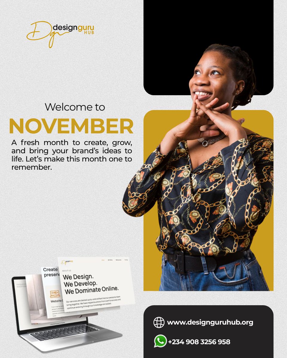 designguruhub's tweet photo. Hello November 💛
Fresh ideas. New designs. Bigger goals.
We’re ready to make brands shine this month — are you? ✨ https://t.co/lKpGGLMsUb