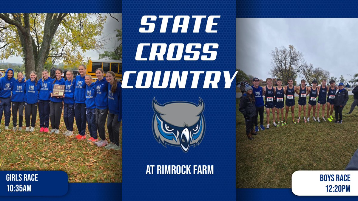 RACE DAY for <a href="/owlxc/">Olathe West XC</a>!  The Owls will compete today at the 6A <a href="/KSHSAA/">KSHSAA</a> State Cross Country Meet at Rim Rock Farm. 

Live Results: ks.milesplit.com/meets/698496-k…