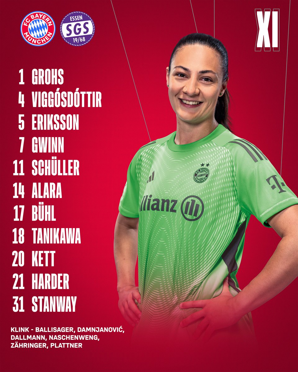 FCBfrauen's tweet photo. 🗒️ Unsere 𝐗𝐈 für das Heimspiel vs. Essen! 👊
 
ℹ️ Natalia Padilla Bidas fällt krankheitsbedingt für das Spiel gegen Essen aus. https://t.co/Sj2jnd0uSo