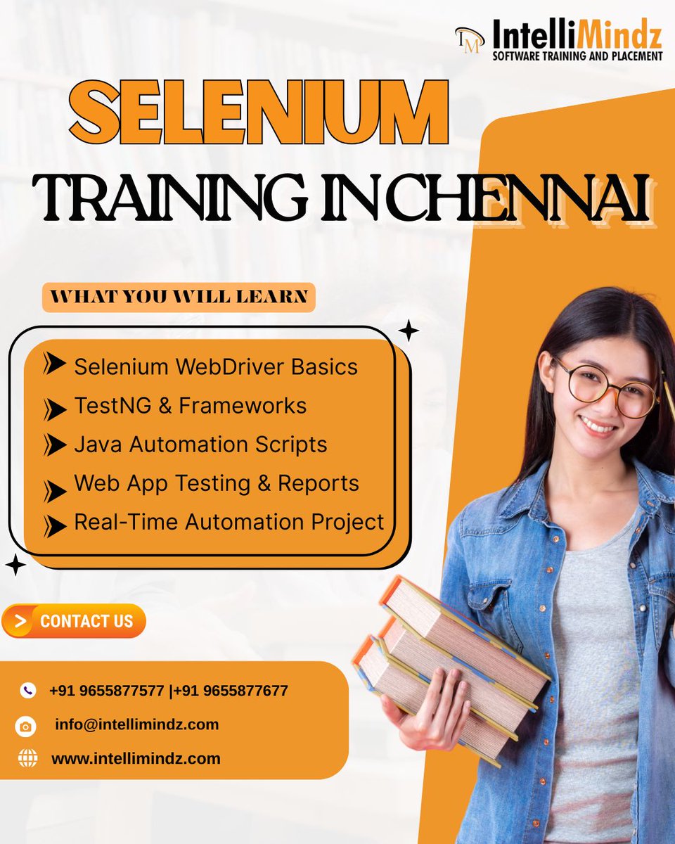 RojamaniI38048's tweet image. Test Smarter. Automate Faster.
Join Chennai’s most practical Selenium Automation Training at IntelliMindz
📞 +91 9655877677 | ✉️ info@intellimindz.com
intellimindz.com
#SeleniumTraining #LearnSelenium #TechTraining #SoftwareTesting #IntelliMindz #CareerBoost #Chennai