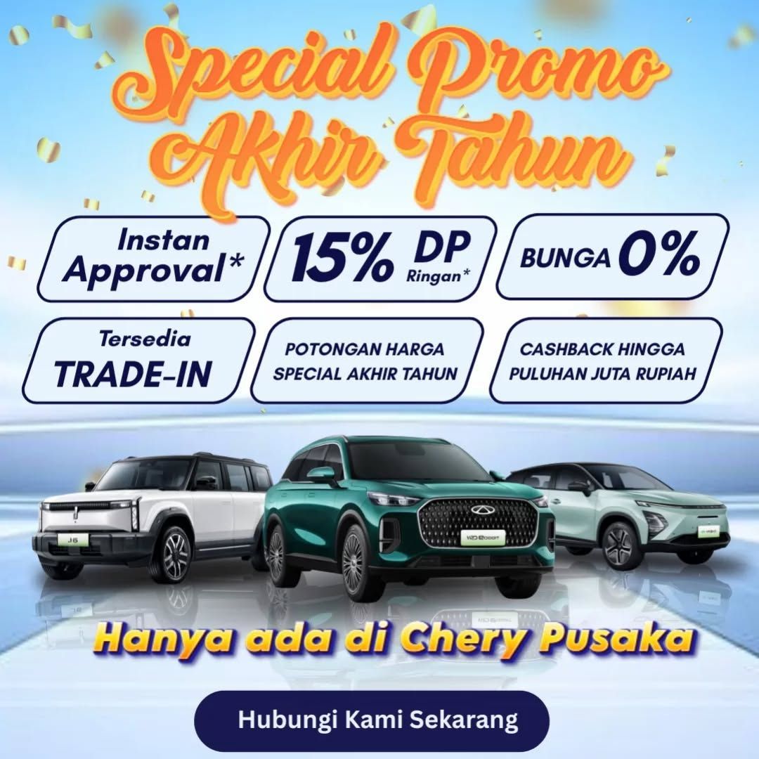 cherycibubur's tweet photo. Akhiri tahun dengan mobil impianmu dari CHERY!
Dapatkan promo spesial akhir tahun:
🚗 DP hanya 15%
💸 Bunga 0%
🔁 Trade-in mudah
🎁 Cashback hingga puluhan juta rupiah!

✨ Jangan tunggu tahun depan! Promo terbatas hanya sampai akh… https://t.co/Z90M16TqUO https://t.co/nWgVdNq6X4