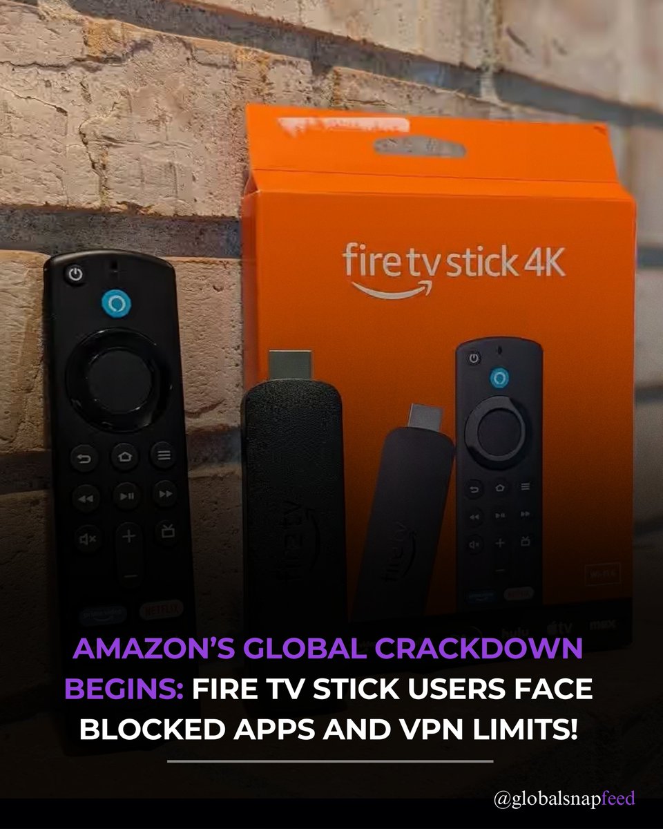 GlobalsnapFeed's tweet image. No more “free” streaming! Amazon just launched a global crackdown on sideloaded Fire TV Stick apps even VPNs might not save you this time. The era of pirate streaming could be over! 
#AmazonUpdate #FireTV #TechNews #StreamingBan #DigitalRights #PiracyCrackdown #VPNAlert