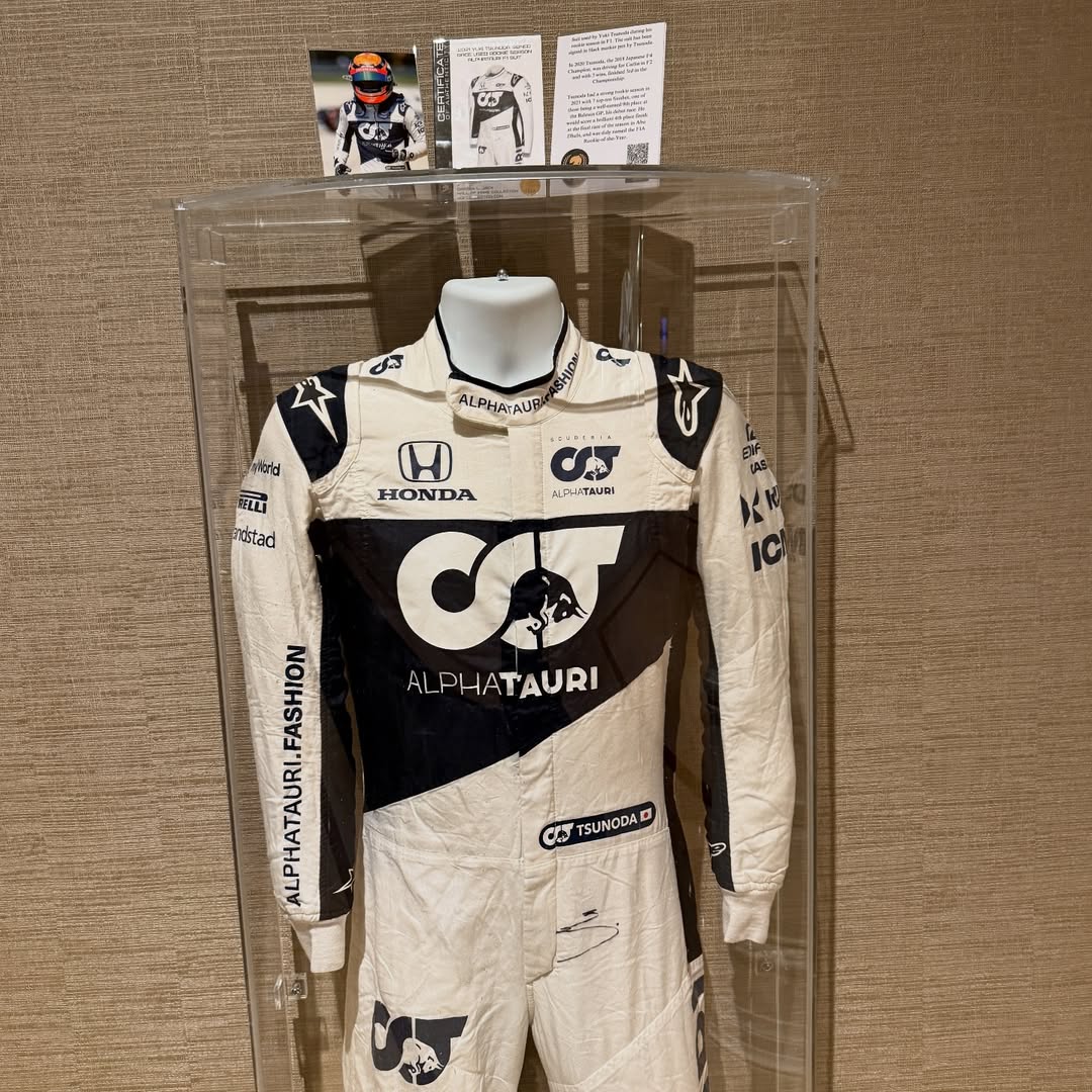 yuki’s alphatauri racing suit will be part of the display at the four seasons hotel las vegas
