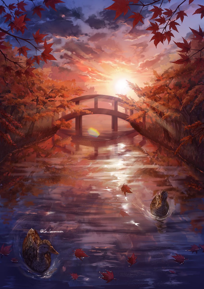 完成〜‼️秋の風景イラストでち
明るさMAXにして見て…！ほしい
#イラスト　#風景イラスト