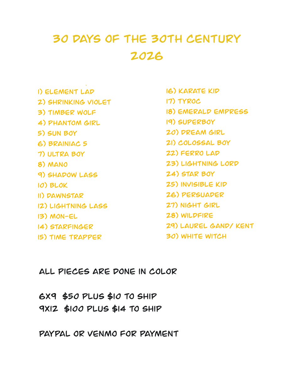 markstegbauer's tweet image. Day 1 of my 30 Days of the 30th Century Art campaign to benefit the Second Harvest food bank, featuring characters from the Legion of Superheroes! Today I have drawn Element Lad! 
There are plenty of characters to claim! Let’s raise some $$ for a great organization! #LLL