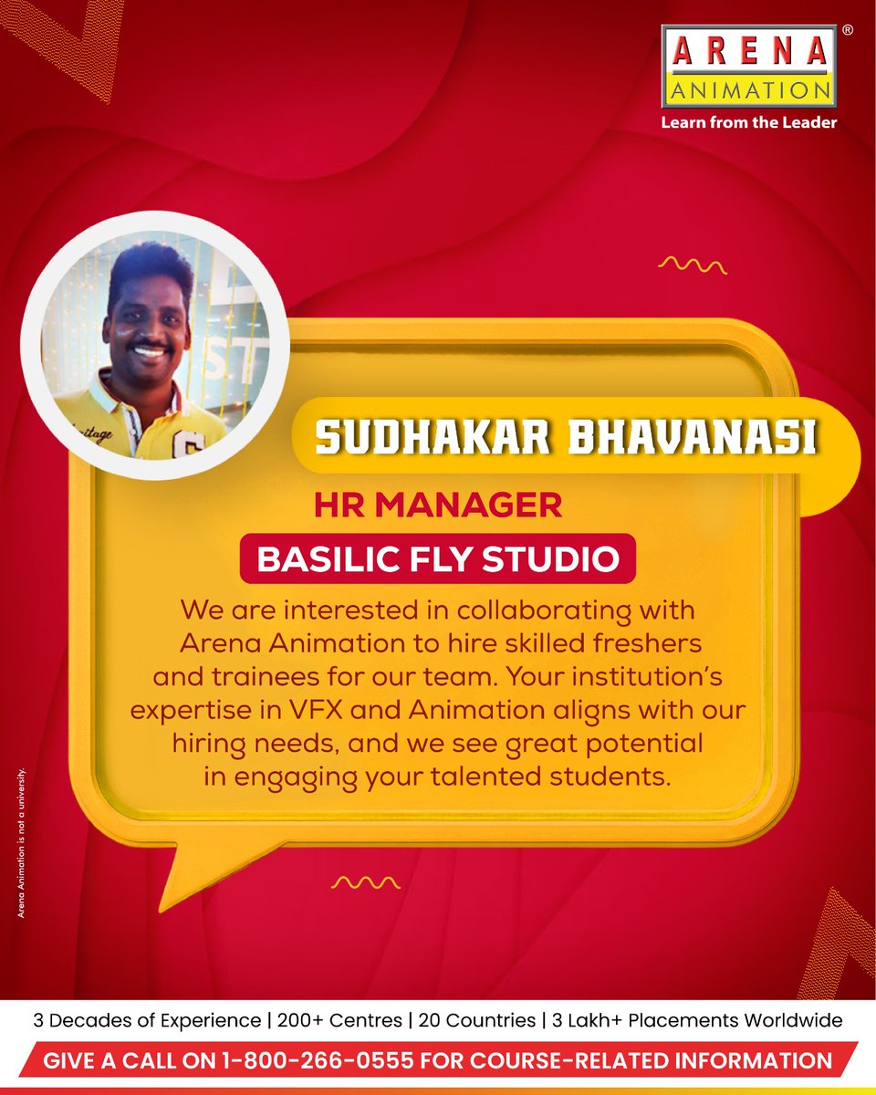 arenabilaspur's tweet image. जब Basilic Fly Studio के श्री सुधाकर भवानीसी जैसे प्रतिष्ठित भर्ती विशेषज्ञ एरीना एनीमेशन पर कुशल प्रतिभाओं के लिए भरोसा जताते हैं, तो यह हमारे विद्यार्थियों और हमारी रचनात्मक शिक्षा पद्धति पर उद्योग के विश्वास और आत्मविश्वास को दर्शाता है।

#ArenaAnimation #HRVoices